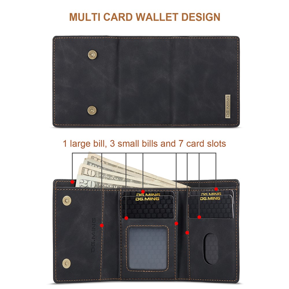 DG.MING M1 Series Magnetic Tri-fold Wallet PU Leather Kickstand Phone Case for iPhone 12 / 12 Pro - Black-9