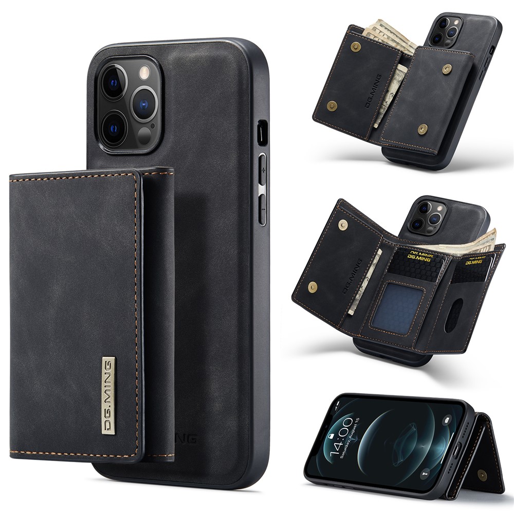 DG.MING M1 Series PU Leather Kickstand Protective Phone Case Shell with Magnetic Tri-fold Wallet for iPhone 12 Pro Max 6.7 inch - Black-18