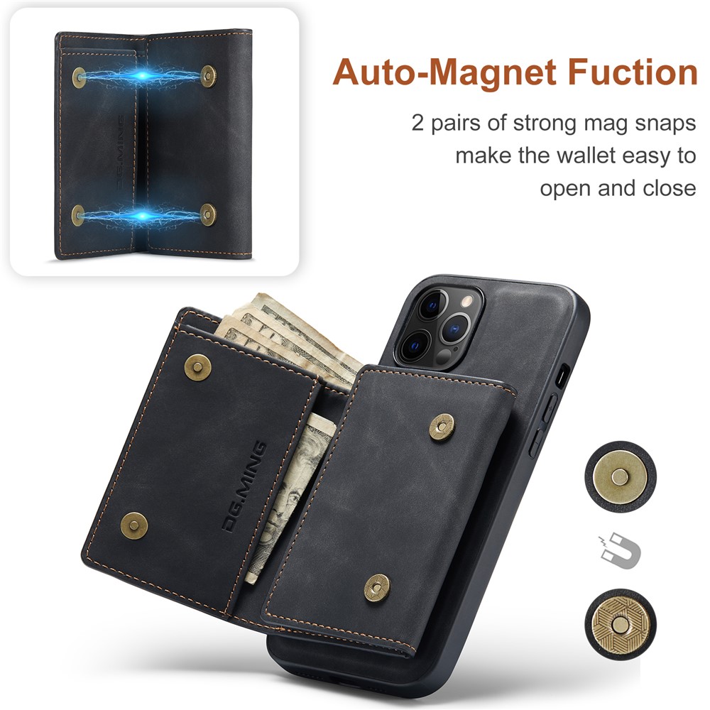 DG.MING M1 Series PU Leather Kickstand Protective Phone Case Shell with Magnetic Tri-fold Wallet for iPhone 12 Pro Max 6.7 inch - Black-8