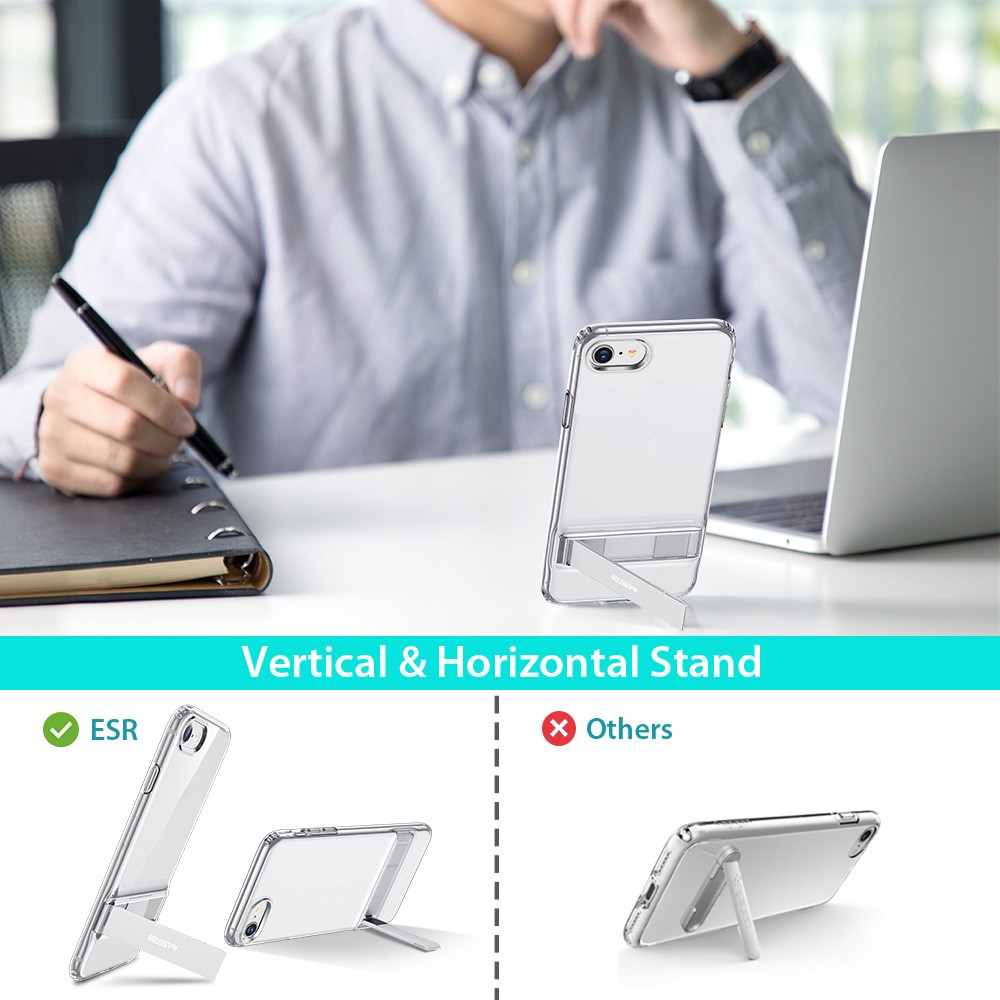 ESR Air Shield Boost Aluminium Alloy Kickstand + Hard PC Back + Flexible TPU Bumper Protective Cover for iPhone 7 4.7 inch/8 4.7 inch/SE (2nd Generation) - Transparent-4