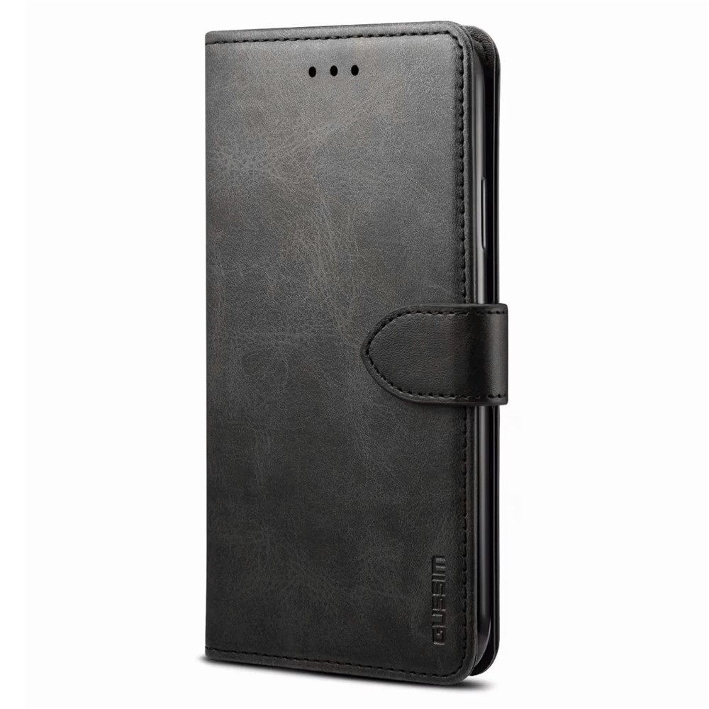 GUSSIM Magnetic Closure Clasp Leather Phone Wallet Stand Case for iPhone 12 6.1 inch/12 Pro 6.1 inch - Black-2