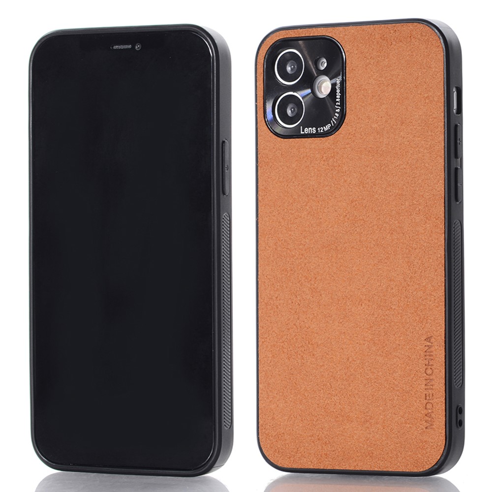 Precise Cut-Out Microfiber Leather Coated TPU Phone Case for iPhone 12 6.1 inch - Brown-1