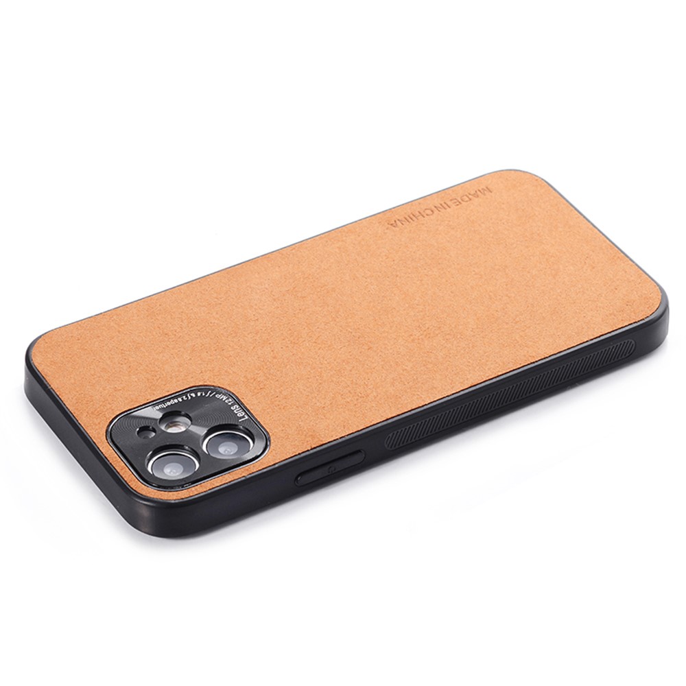 Precise Cut-Out Microfiber Leather Coated TPU Phone Case for iPhone 12 6.1 inch - Brown-7