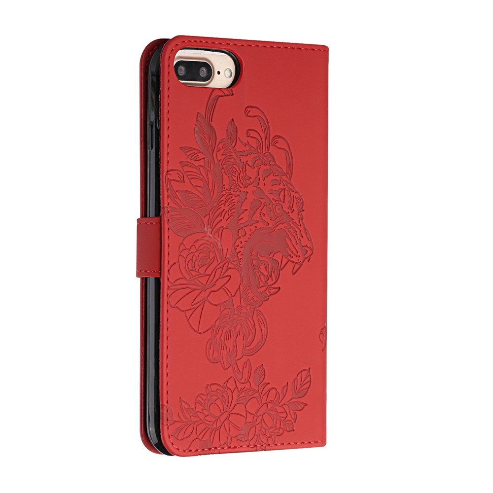 Tiger and Flower Imprint Full Bumper Frame Leather Mobile Phone Case for iPhone 6 Plus/6s Plus/7 Plus/8 Plus 5.5 inch - Red-3
