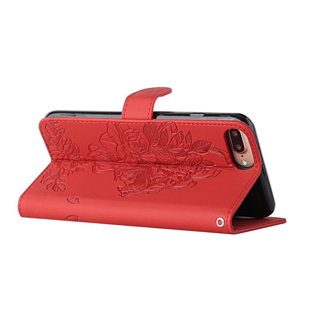 Tiger and Flower Imprint Full Bumper Frame Leather Mobile Phone Case for iPhone 6 Plus/6s Plus/7 Plus/8 Plus 5.5 inch - Red-4