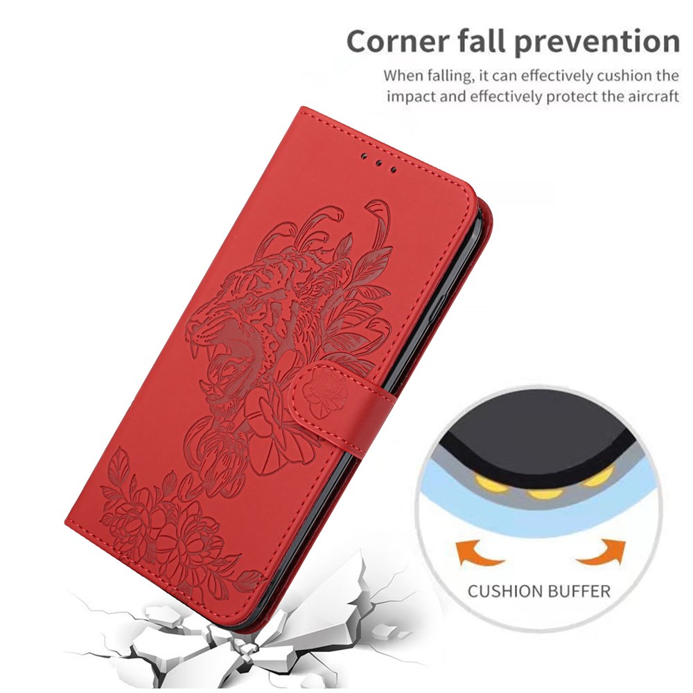 Tiger and Flower Imprint Full Bumper Frame Leather Mobile Phone Case for iPhone 6 Plus/6s Plus/7 Plus/8 Plus 5.5 inch - Red-6