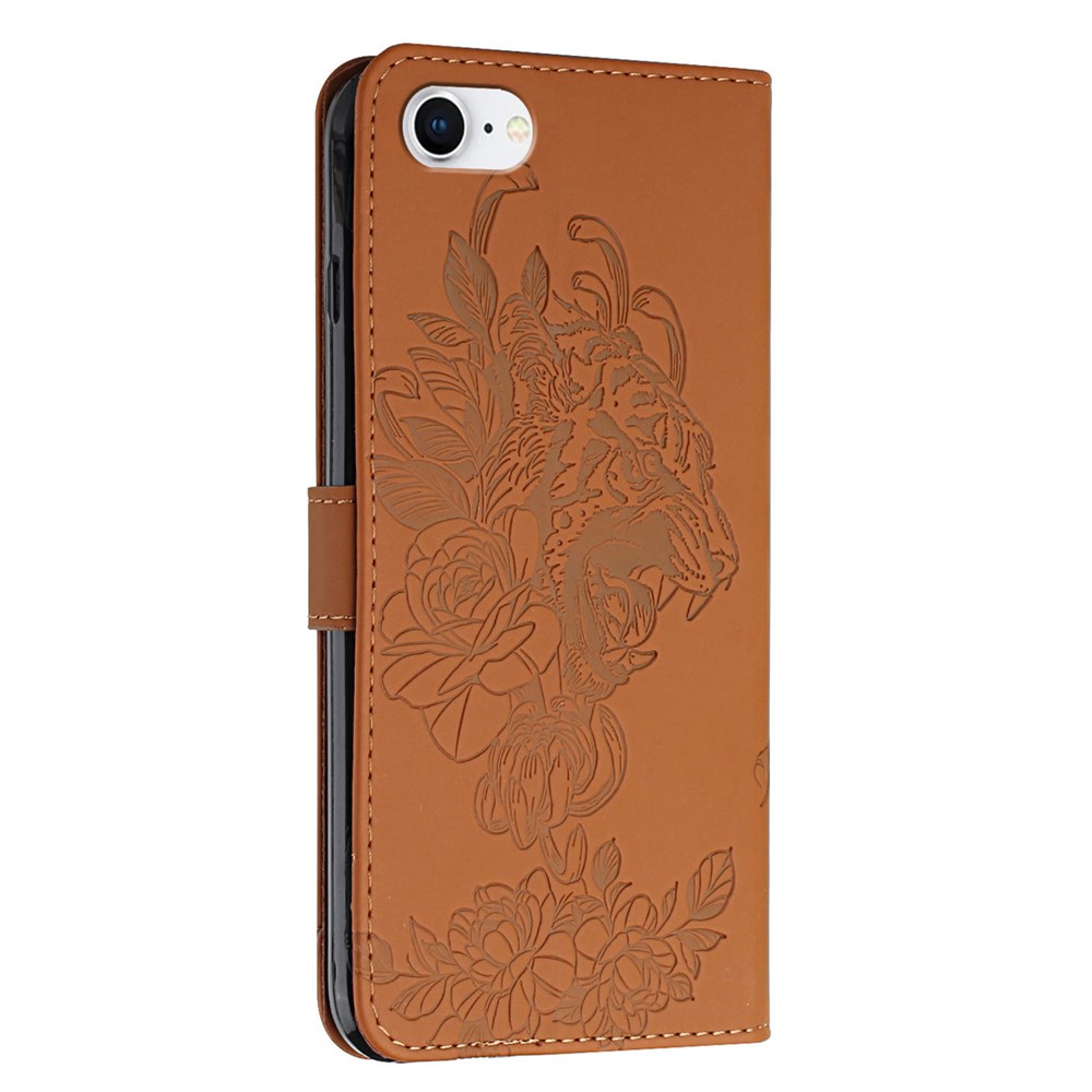 Tiger and Flower Imprint Phone Case with Stand for iPhone 6/6s/7/8/SE (2nd Generation) - Brown-3