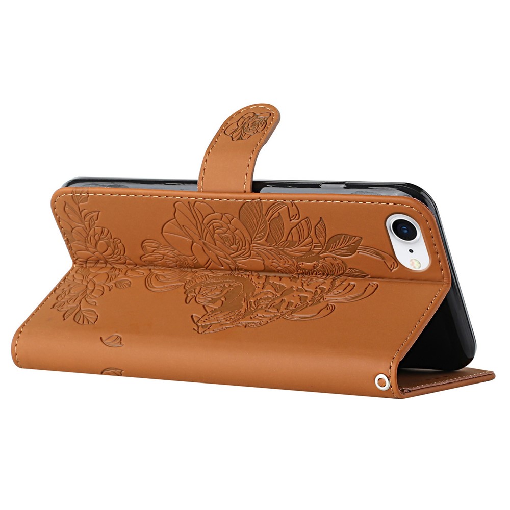 Tiger and Flower Imprint Phone Case with Stand for iPhone 6/6s/7/8/SE (2nd Generation) - Brown-4