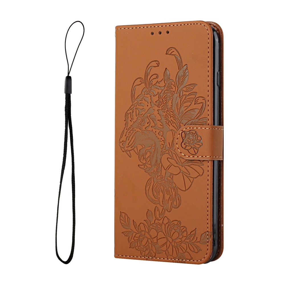 Full Protective Leather Stand Phone Cover with Tiger and Flower Imprint for iPhone 11 6.1 inch - Brown-2