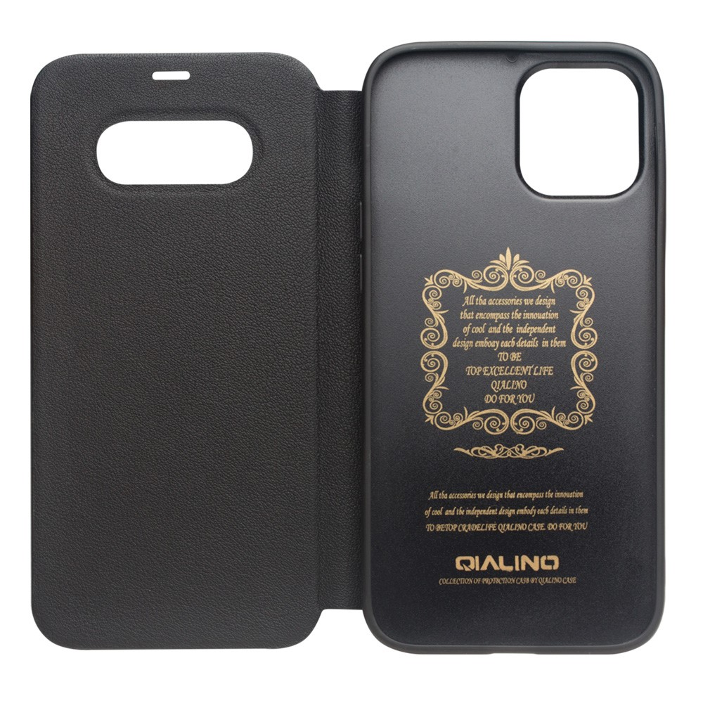 QIALINO Classic Style Ultra Thin Premium Genuine Leather Flip Folio Shockproof Case for iPhone 12 Pro Max 6.7 inch - Black-7