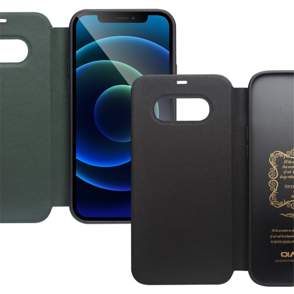 QIALINO Classic Style Ultra Thin Premium Genuine Leather Flip Folio Shockproof Case for iPhone 12 Pro Max 6.7 inch - Black-8
