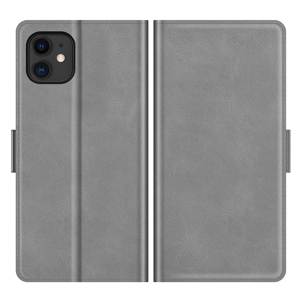 Dual Magnetic Clasp PU Leather Phone Case Shell with Wallet Stand for iPhone 11 6.1 inch - Grey-1