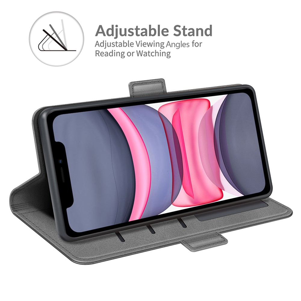 Dual Magnetic Clasp PU Leather Phone Case Shell with Wallet Stand for iPhone 11 6.1 inch - Grey-2