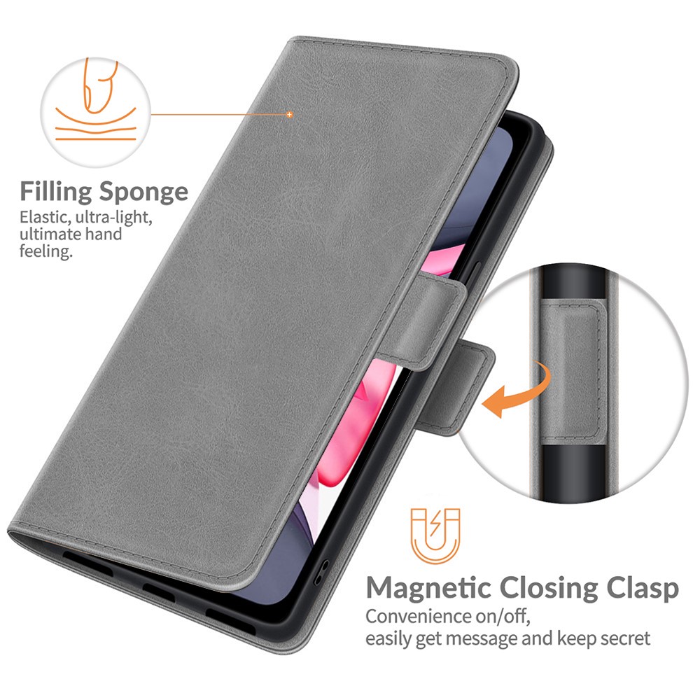 Dual Magnetic Clasp PU Leather Phone Case Shell with Wallet Stand for iPhone 11 6.1 inch - Grey-3
