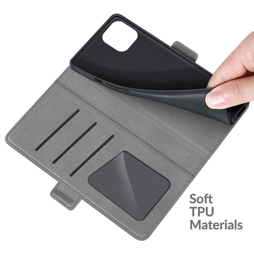 Dual Magnetic Clasp PU Leather Phone Case Shell with Wallet Stand for iPhone 11 6.1 inch - Grey-4