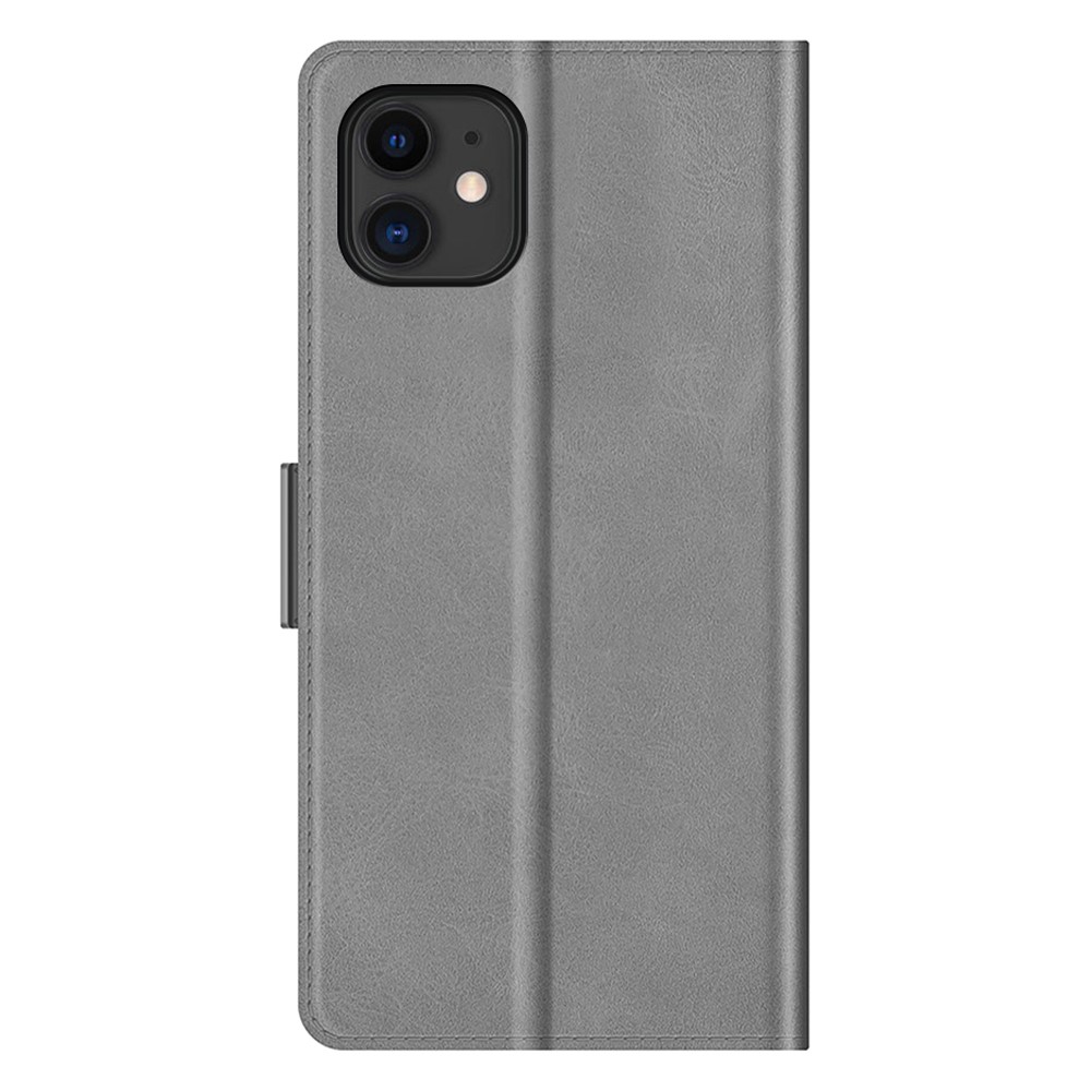 Dual Magnetic Clasp PU Leather Phone Case Shell with Wallet Stand for iPhone 11 6.1 inch - Grey-6