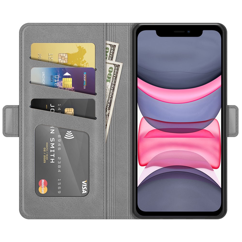 Dual Magnetic Clasp PU Leather Phone Case Shell with Wallet Stand for iPhone 11 6.1 inch - Grey-7