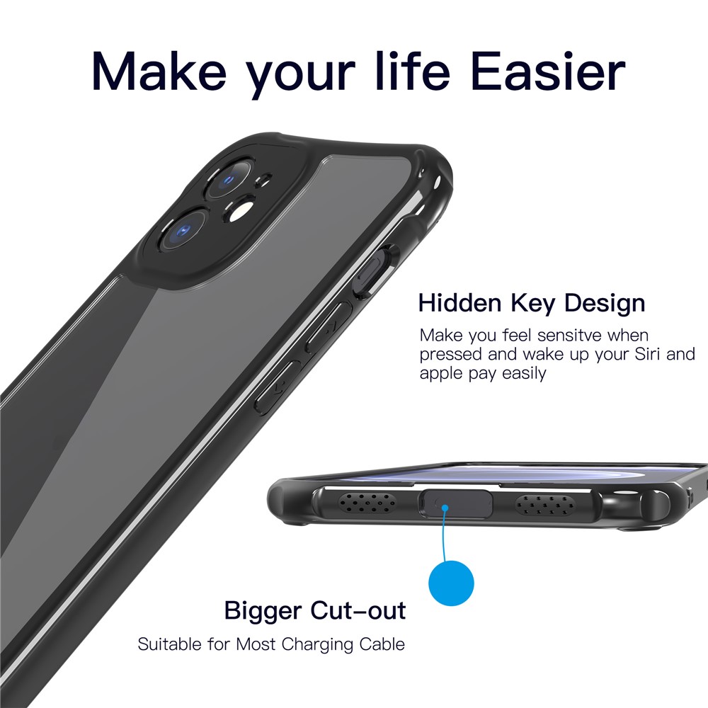 LEEU DESIGN Precise Hole-Opening Hard PC Back + Soft TPU Frame Case for iPhone 12 mini 5.4 inch - Black-2