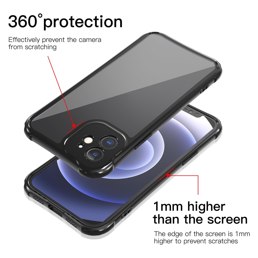 LEEU DESIGN Precise Hole-Opening Hard PC Back + Soft TPU Frame Case for iPhone 12 mini 5.4 inch - Black-4