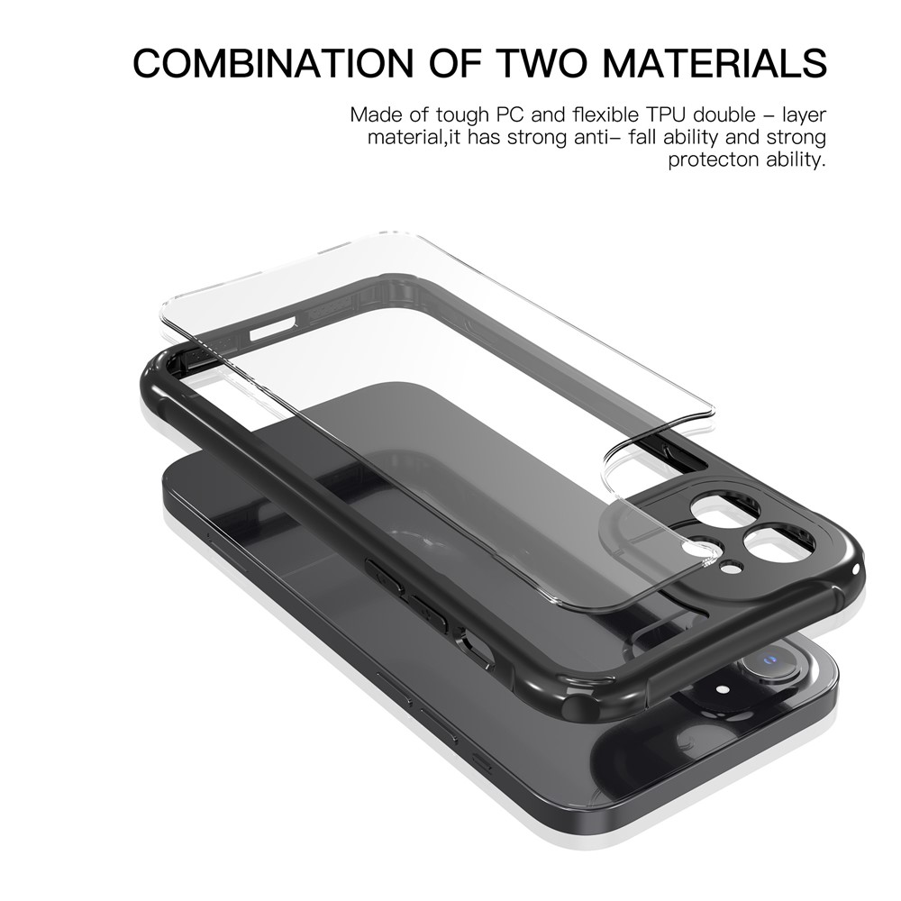 LEEU DESIGN Precise Hole-Opening Hard PC Back + Soft TPU Frame Case for iPhone 12 mini 5.4 inch - Black-5