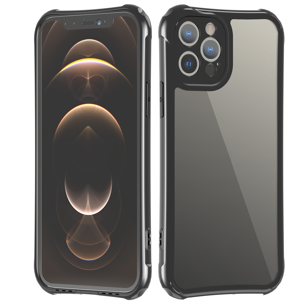 LEEU DESIGN Precise Hole-Opening Hard PC Back + Soft TPU Frame Phone Cover Case for iPhone 12 Pro 6.1 inch - Black-1