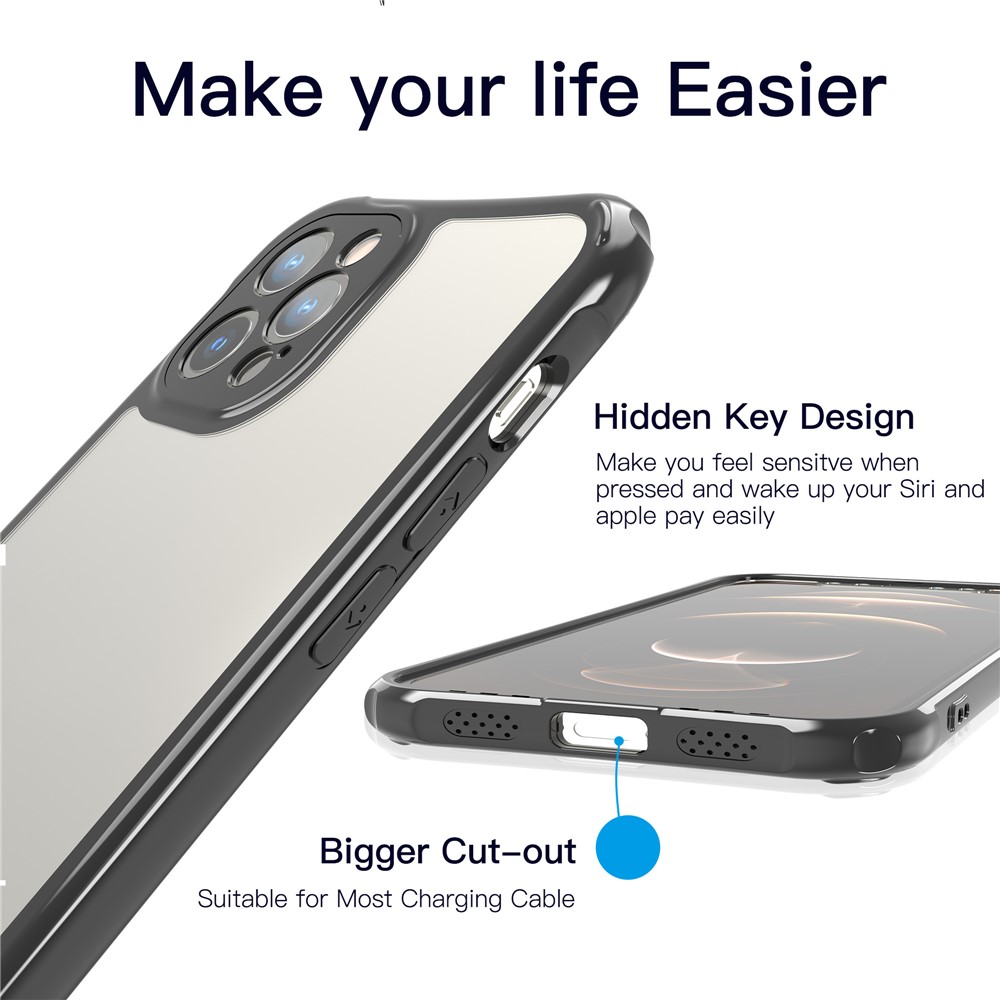 LEEU DESIGN Precise Hole-Opening Hard PC Back + Soft TPU Frame Phone Cover Case for iPhone 12 Pro 6.1 inch - Black-3