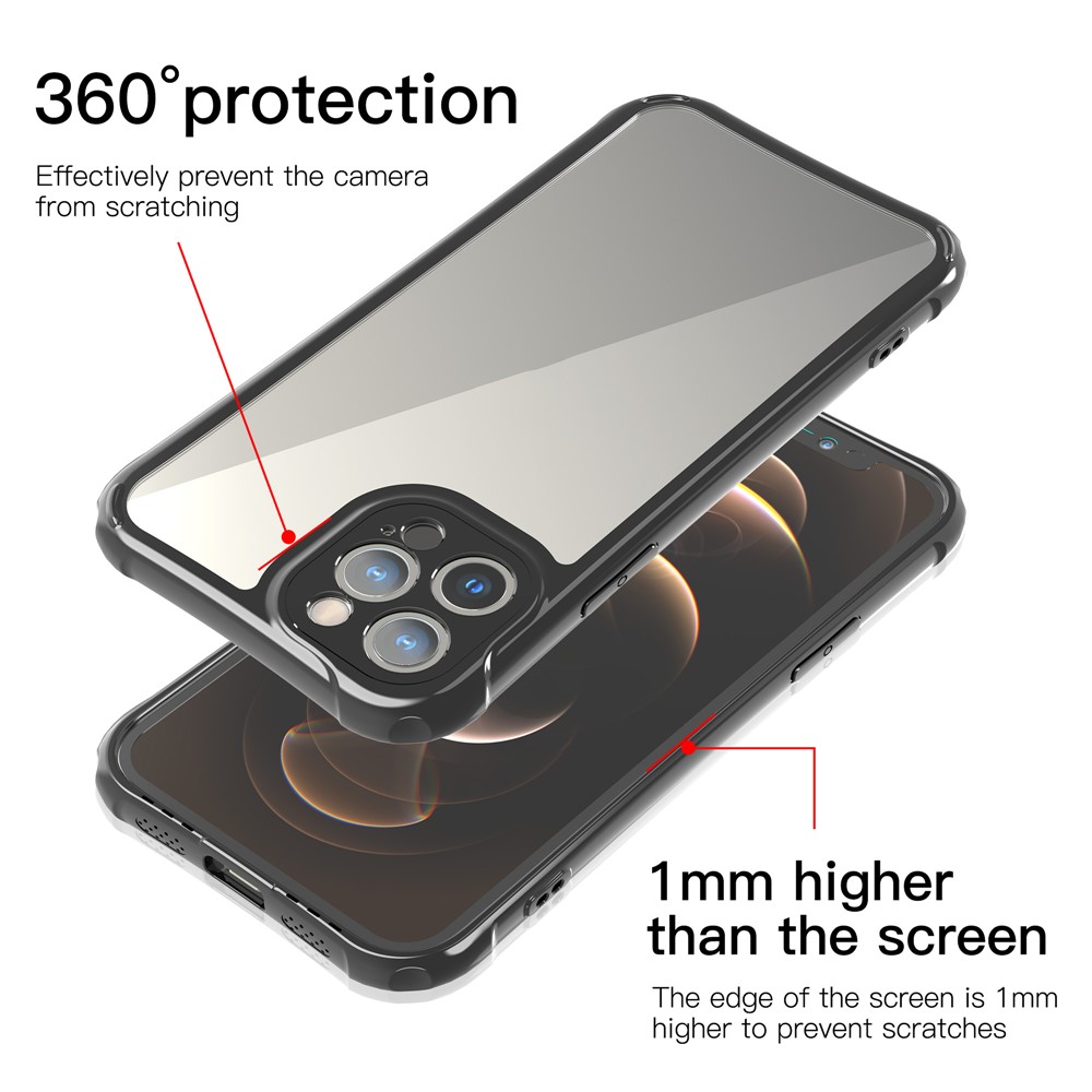 LEEU DESIGN Precise Hole-Opening Hard PC Back + Soft TPU Frame Phone Cover Case for iPhone 12 Pro 6.1 inch - Black-5