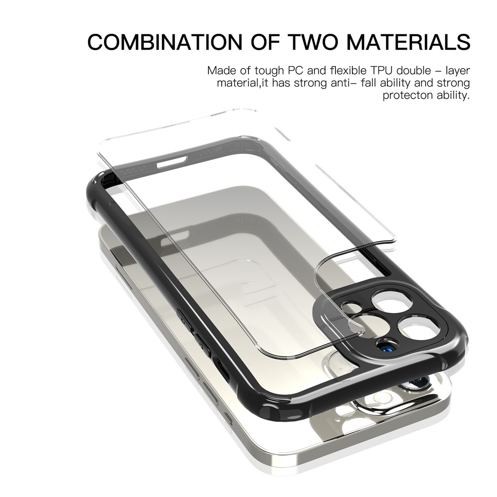 LEEU DESIGN Precise Hole-Opening Hard PC Back + Soft TPU Frame Phone Cover Case for iPhone 12 Pro 6.1 inch - Black-6