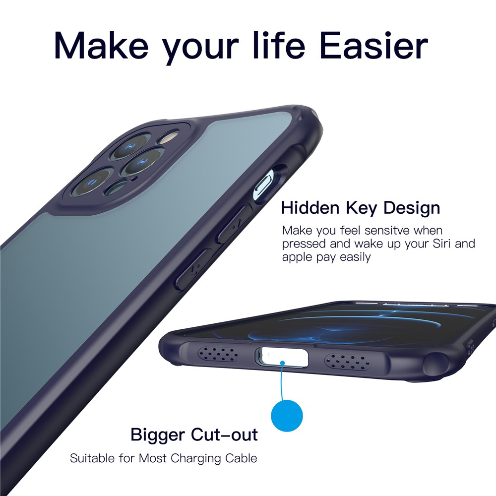 LEEU DESIGN Precise Hole-Opening Matte Hard PC Back + Soft TPU Frame Case for iPhone 12 Pro Max 6.7 inch - Blue-3