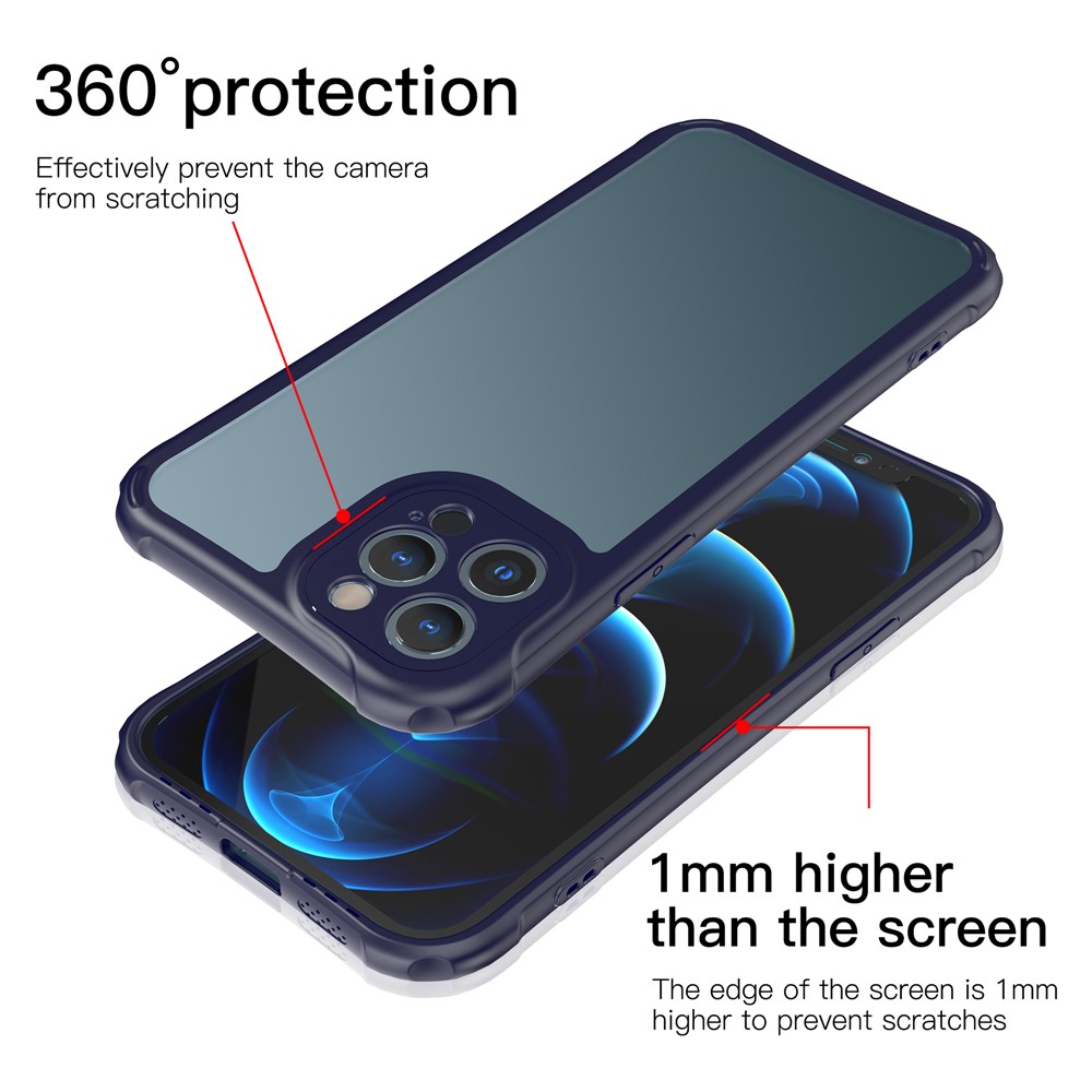 LEEU DESIGN Precise Hole-Opening Matte Hard PC Back + Soft TPU Frame Case for iPhone 12 Pro Max 6.7 inch - Blue-5