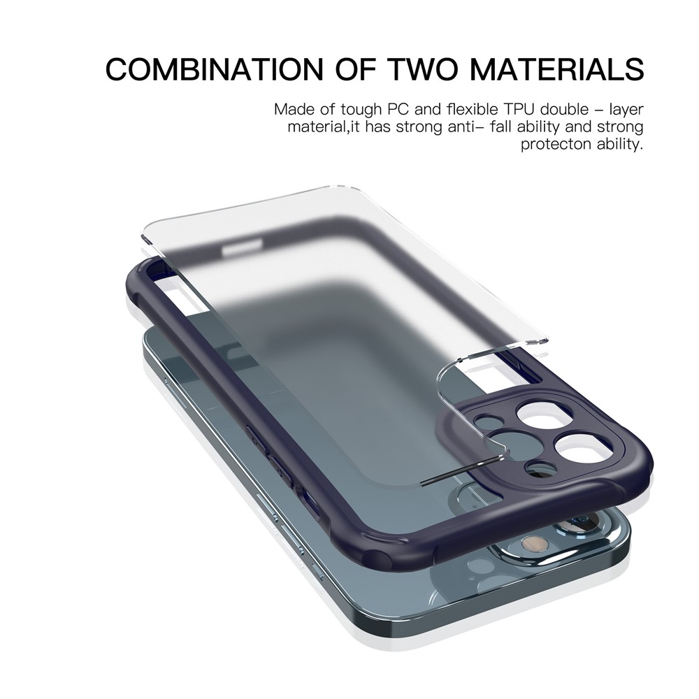 LEEU DESIGN Precise Hole-Opening Matte Hard PC Back + Soft TPU Frame Case for iPhone 12 Pro Max 6.7 inch - Blue-6