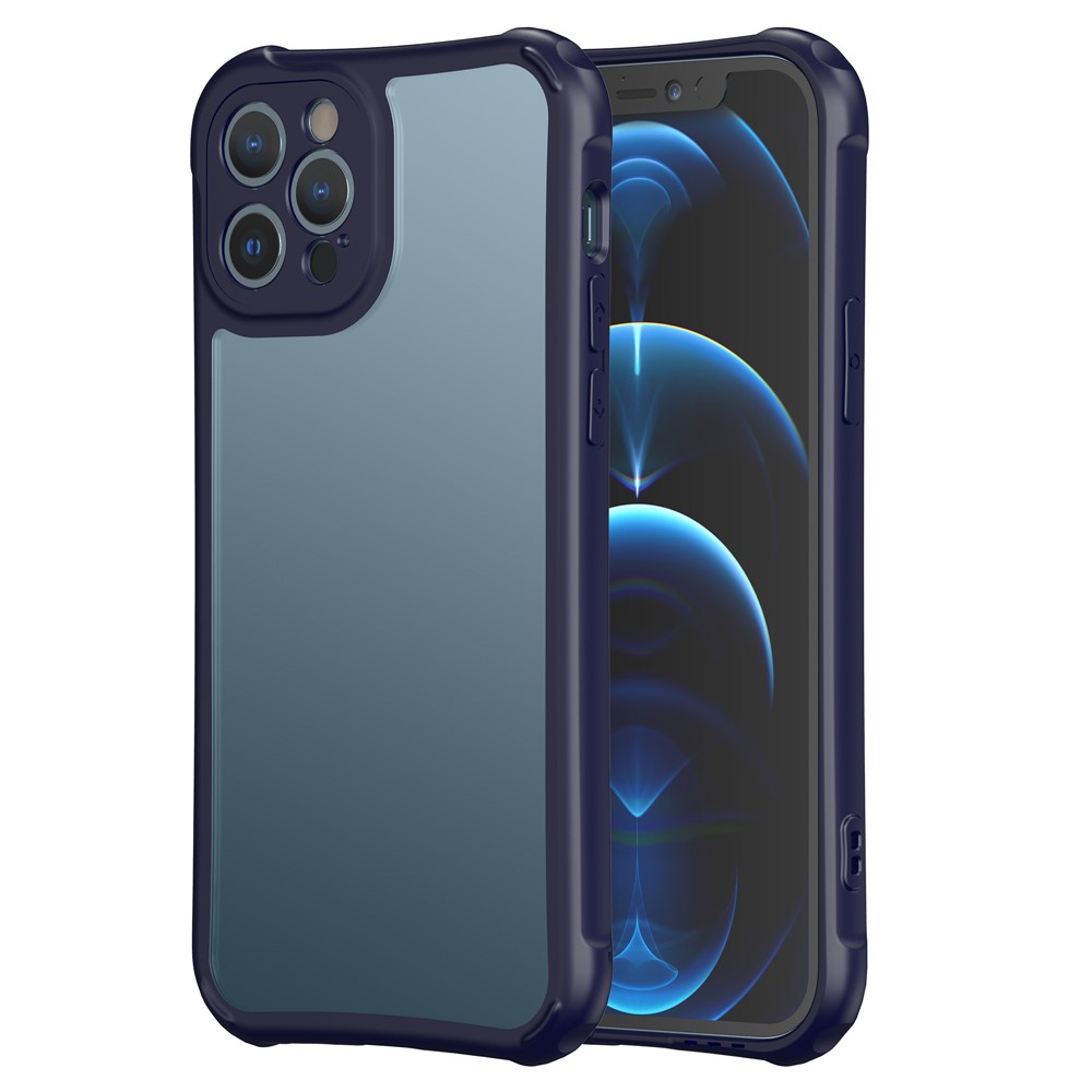 LEEU DESIGN Precise Hole-Opening Matte Hard PC Back + Soft TPU Frame Case for iPhone 12 Pro Max 6.7 inch - Blue-7
