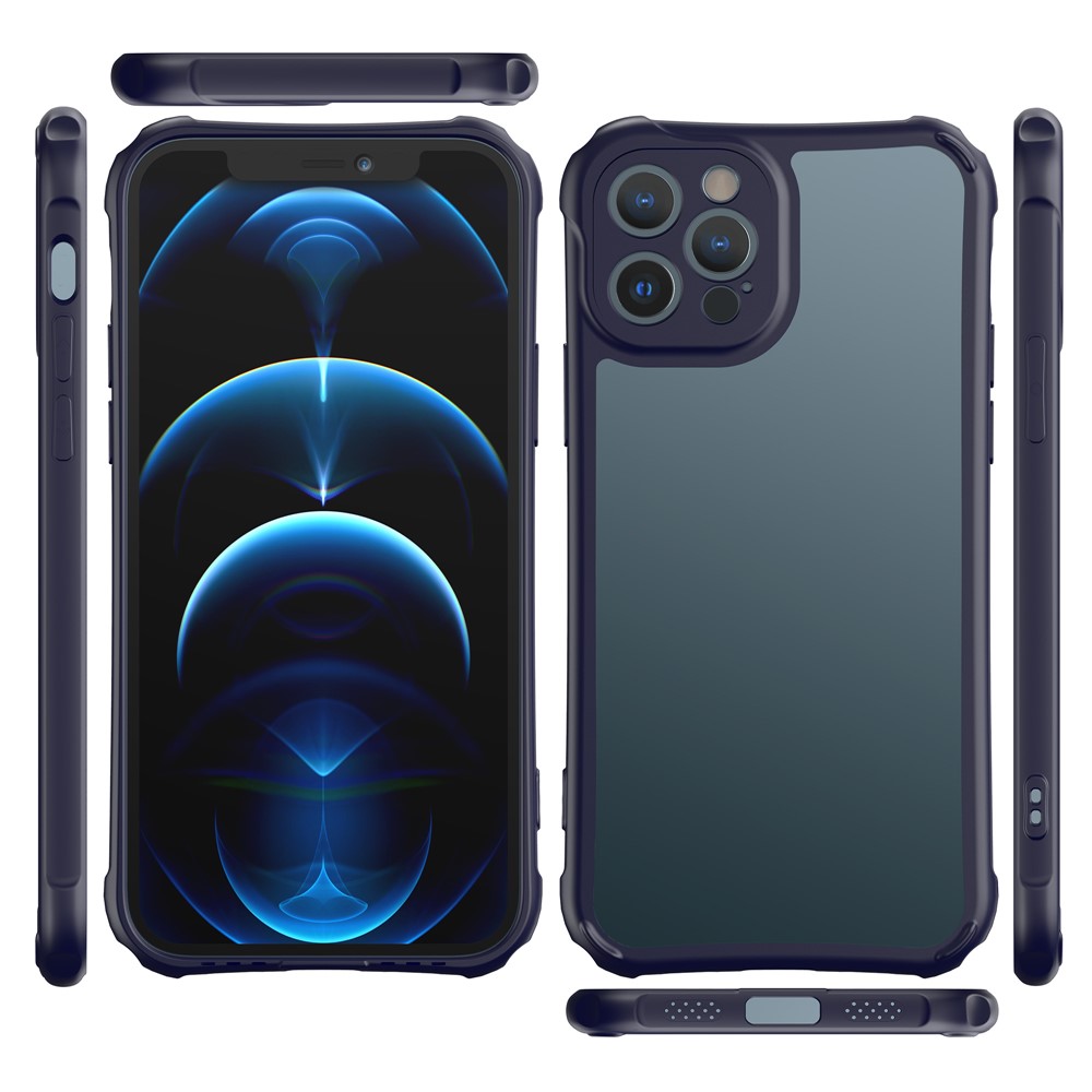LEEU DESIGN Precise Hole-Opening Matte Hard PC Back + Soft TPU Frame Case for iPhone 12 Pro Max 6.7 inch - Blue-9