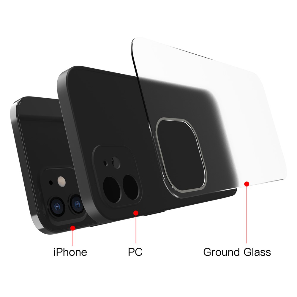 Precise Hole-Opening Matte Glass Phone Case for iPhone 12 6.1 inch - Black-5