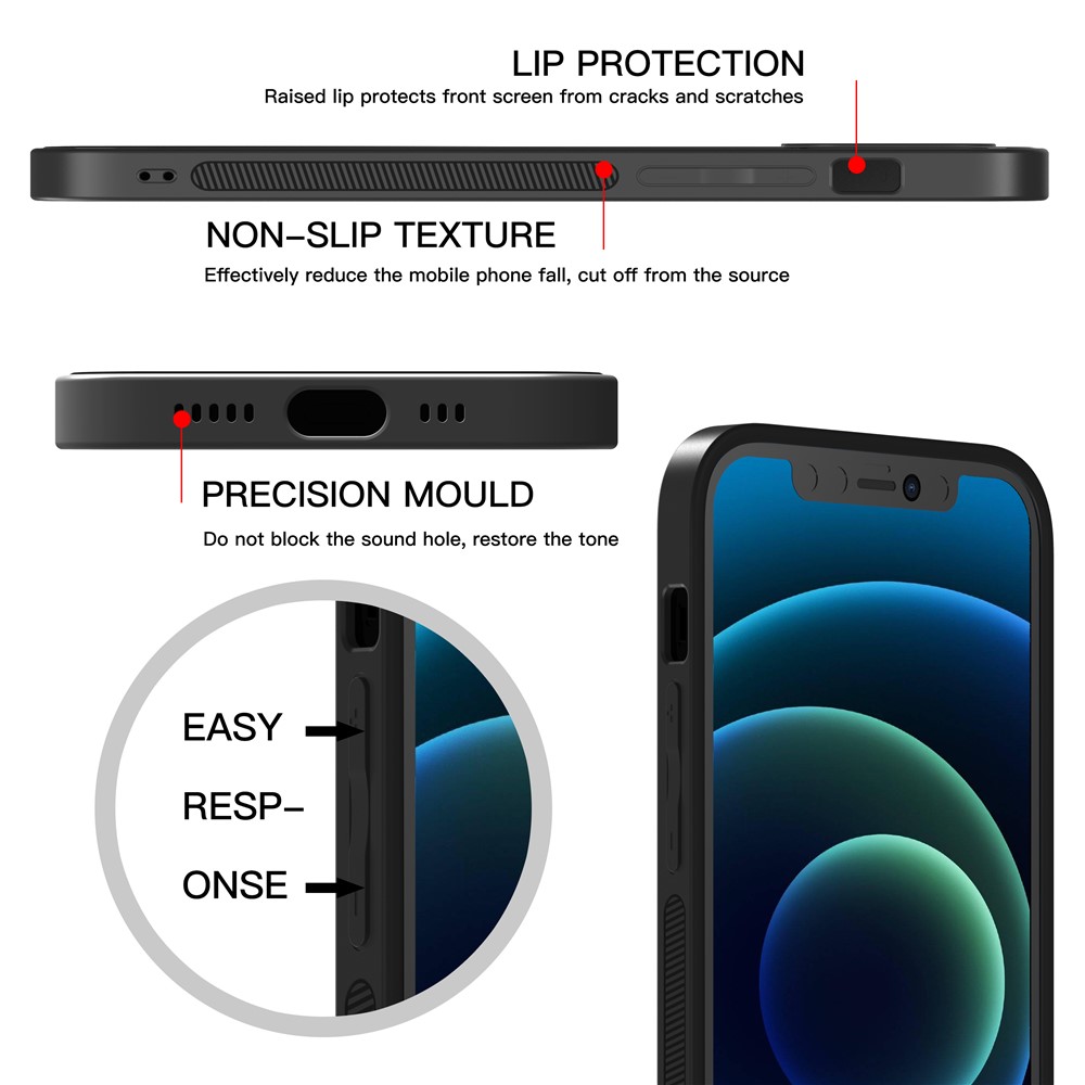 Precise Hole-Opening Matte Glass Phone Case for iPhone 12 6.1 inch - Black-8