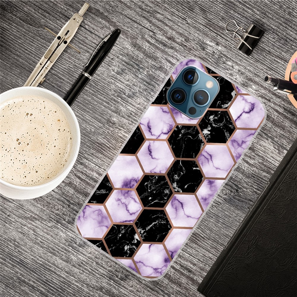 Multi-Color Marble Pattern Flexible TPU Back Shell for iPhone 13 Pro Max 6.7 inch - Style A-2