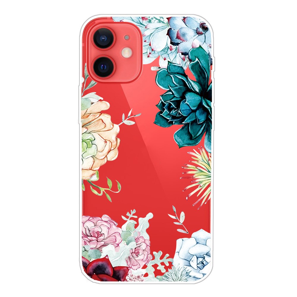 Pattern Printing Soft Slim TPU Transparent Protective Bumper Phone Case for iPhone 13 mini 5.4 inch - Peony-1