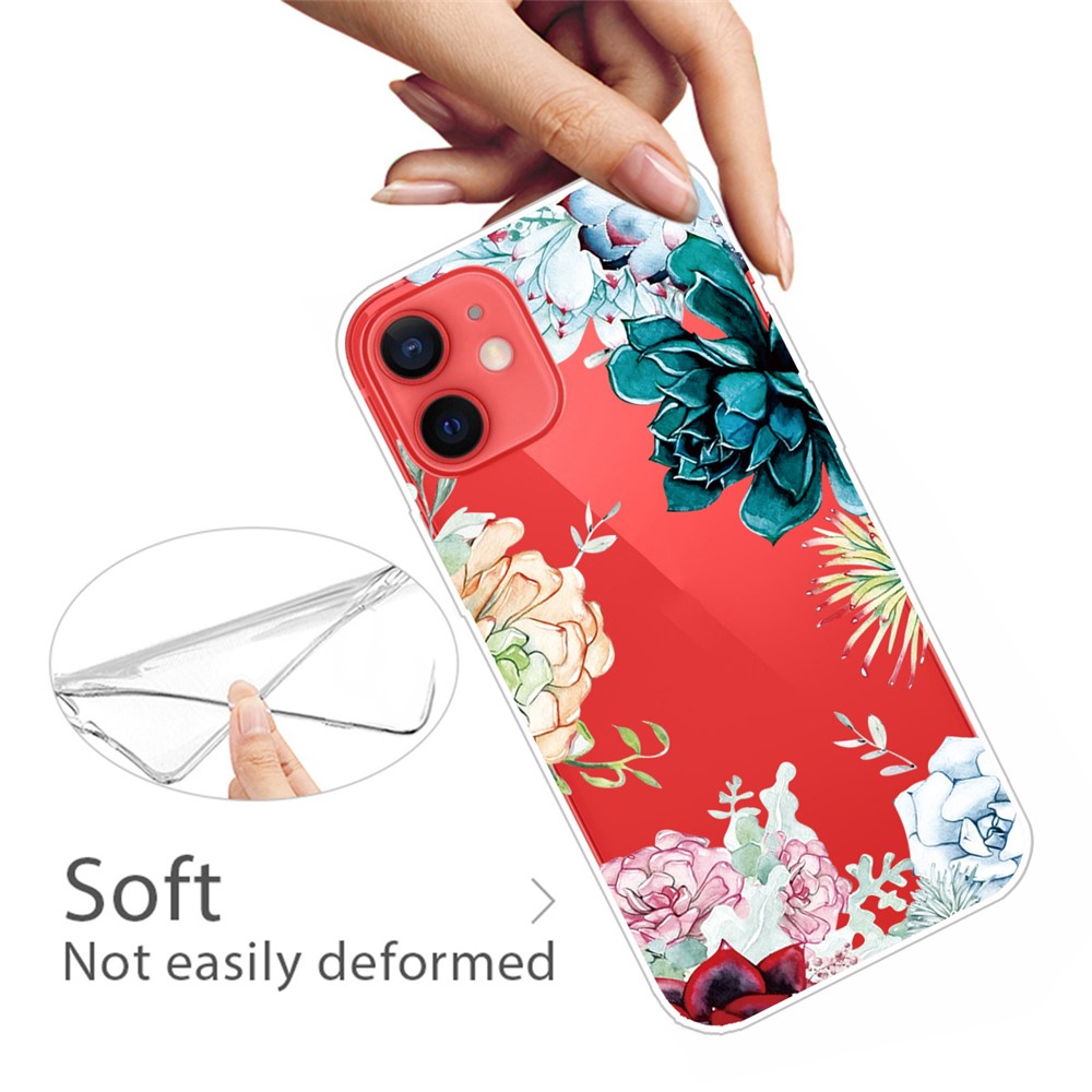 Pattern Printing Soft Slim TPU Transparent Protective Bumper Phone Case for iPhone 13 mini 5.4 inch - Peony-2