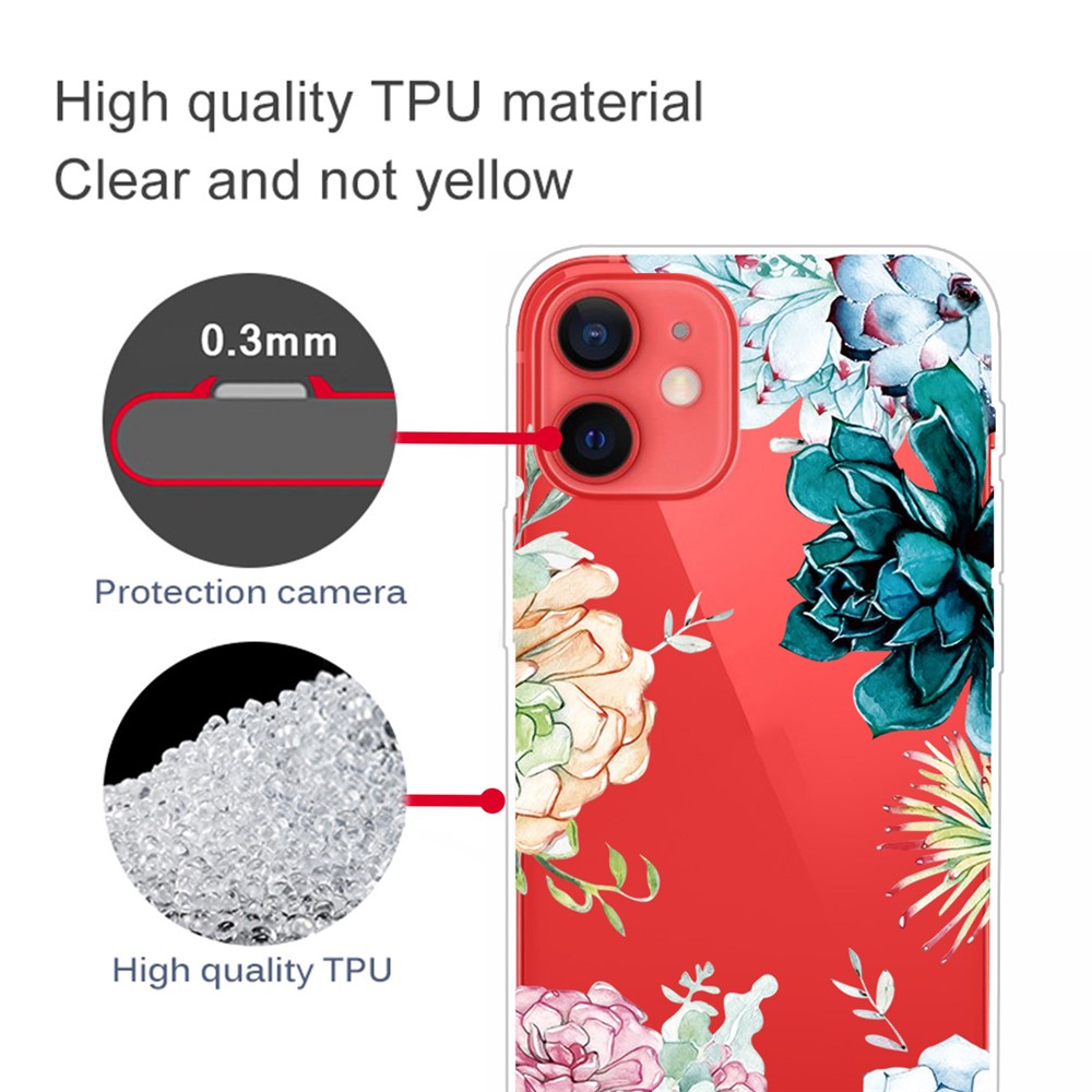 Pattern Printing Soft Slim TPU Transparent Protective Bumper Phone Case for iPhone 13 mini 5.4 inch - Peony-3