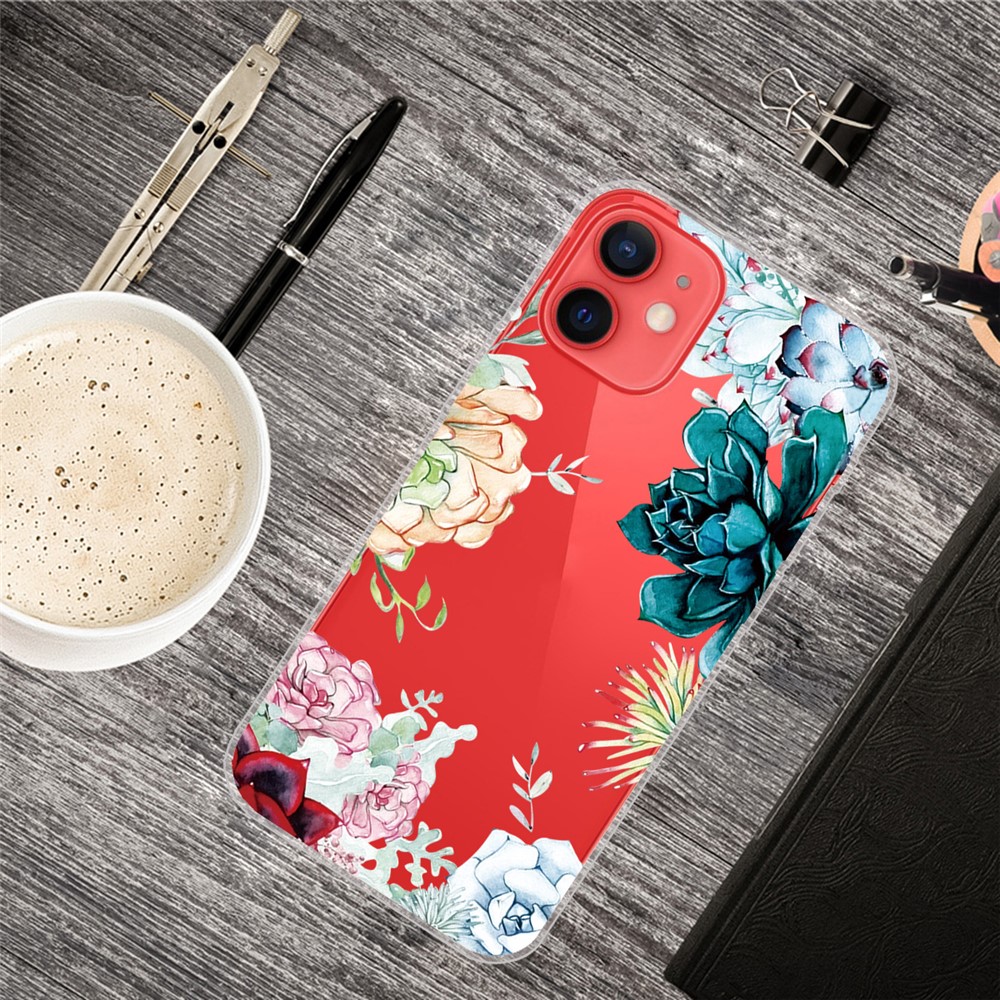 Cute Pattern Printing Design Soft TPU Shock Clear Protective Back Case for iPhone 13 6.1 inch - Peony-4