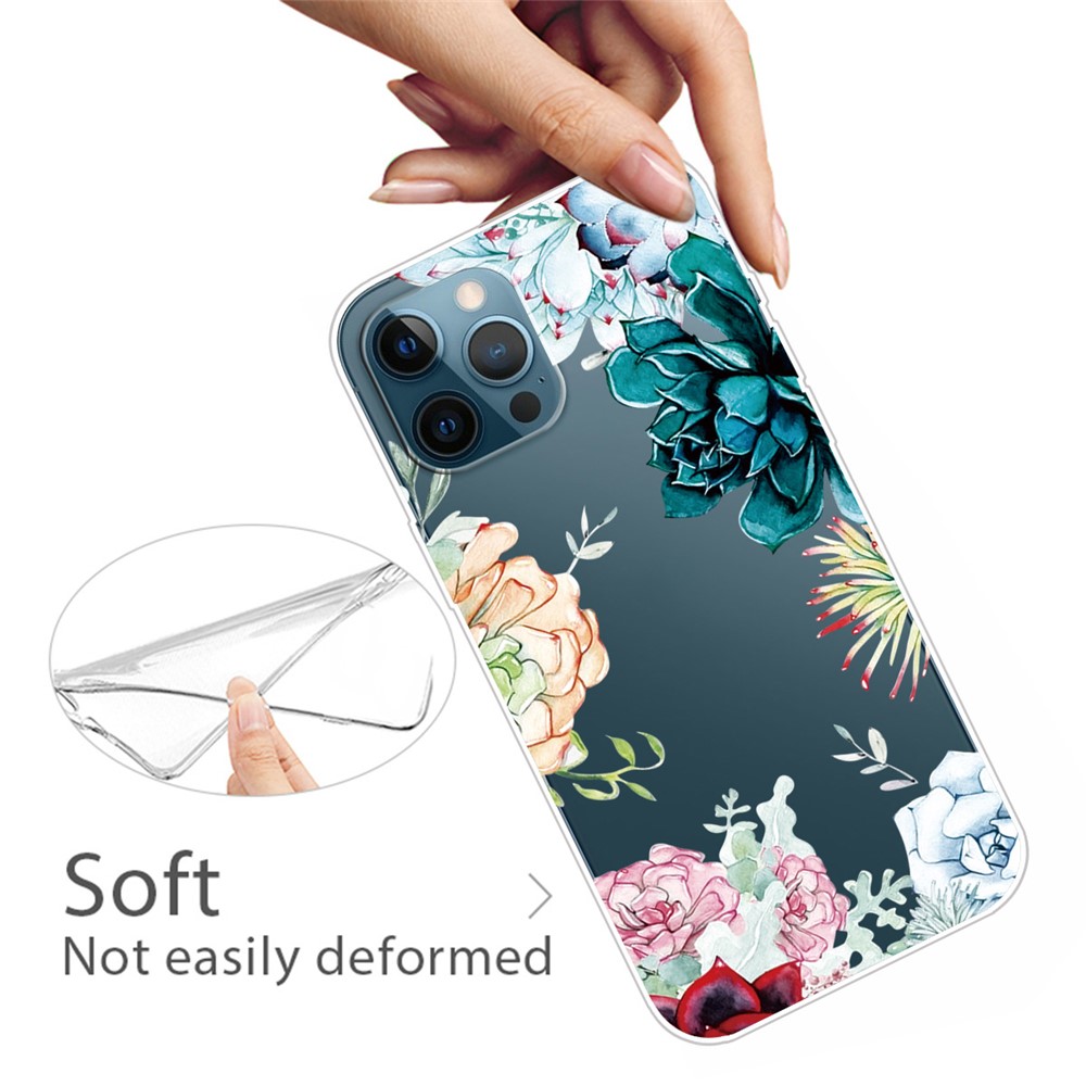 Slim Clear Pattern Printing Soft TPU Back Phone Protective Cover Case for iPhone 13 Pro 6.1 inch - Peony-2