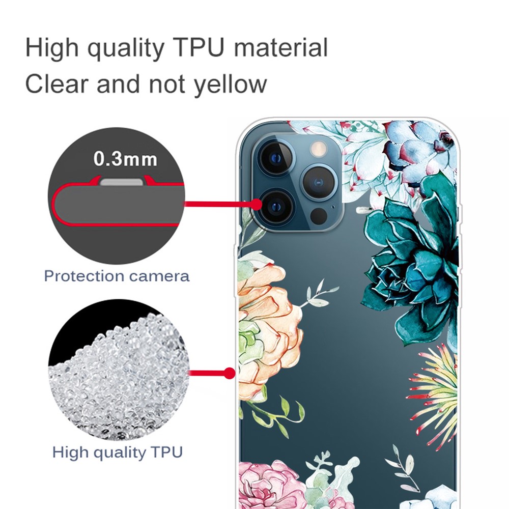 Slim Clear Pattern Printing Soft TPU Back Phone Protective Cover Case for iPhone 13 Pro 6.1 inch - Peony-3