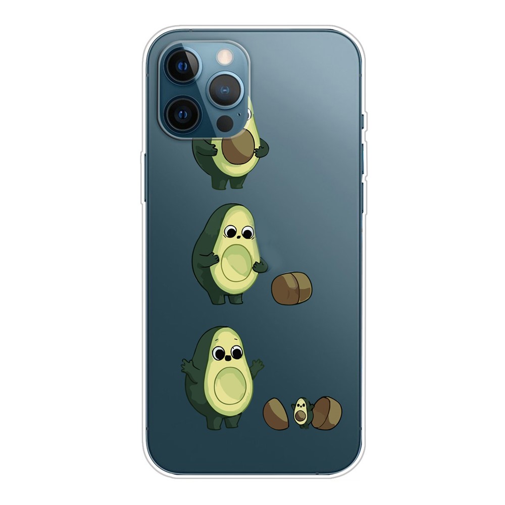 Soft TPU Shock Absorption Slim Pattern Printing Transparent Protective Case for iPhone 13 Pro 6.1 inch - Avocado-1