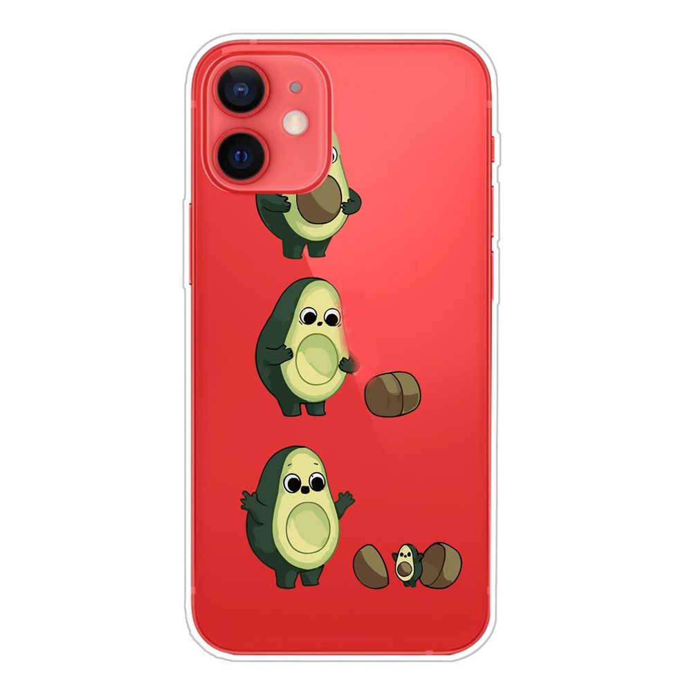 Clear Slim Shockproof Pattern Printing Soft Flexible TPU Back Phone Protective Cover for iPhone 13 mini 5.4 inch - Avocado-1