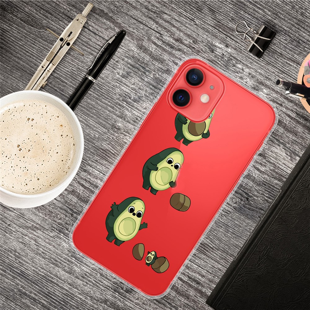 Clear Slim Shockproof Pattern Printing Soft Flexible TPU Back Phone Protective Cover for iPhone 13 mini 5.4 inch - Avocado-4