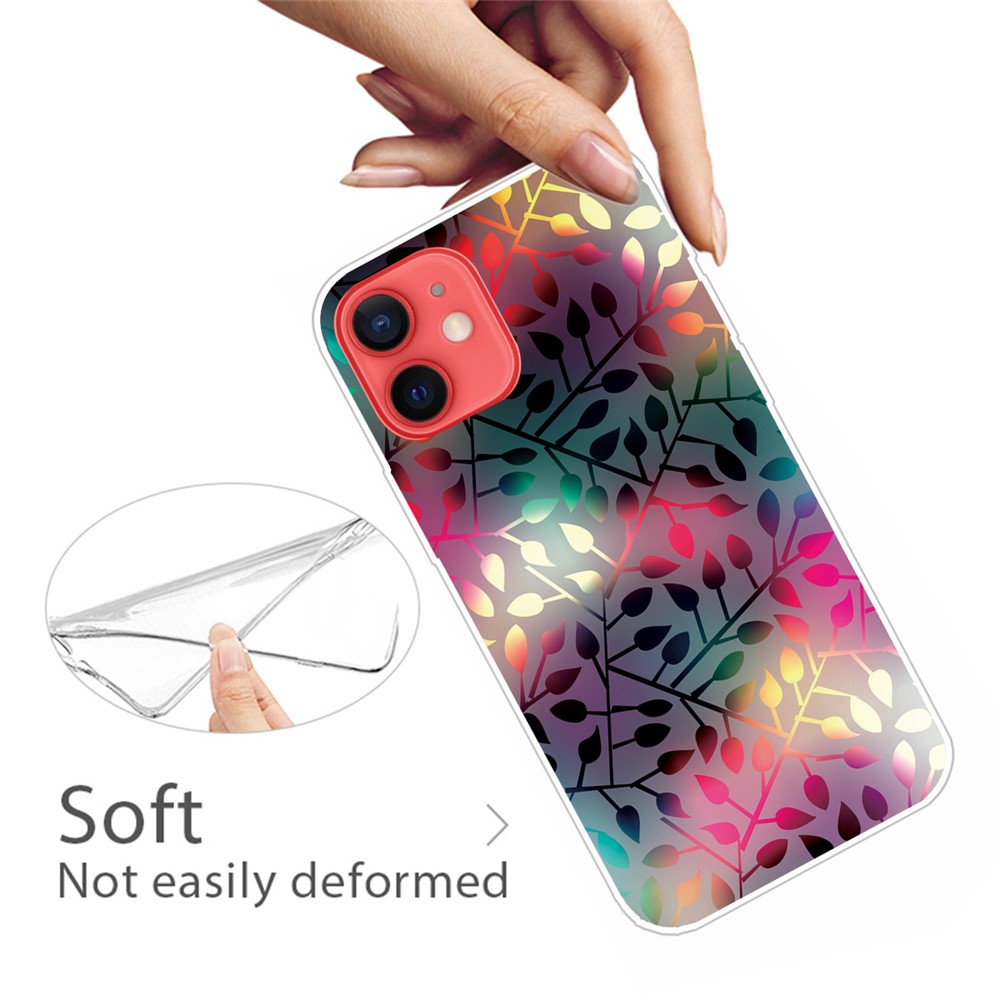 Clear TPU Soft Rubber Pattern Printing Anti-Fall Protection Phone case Cover for iPhone 13 6.1 inch - Treasures Leaves-2