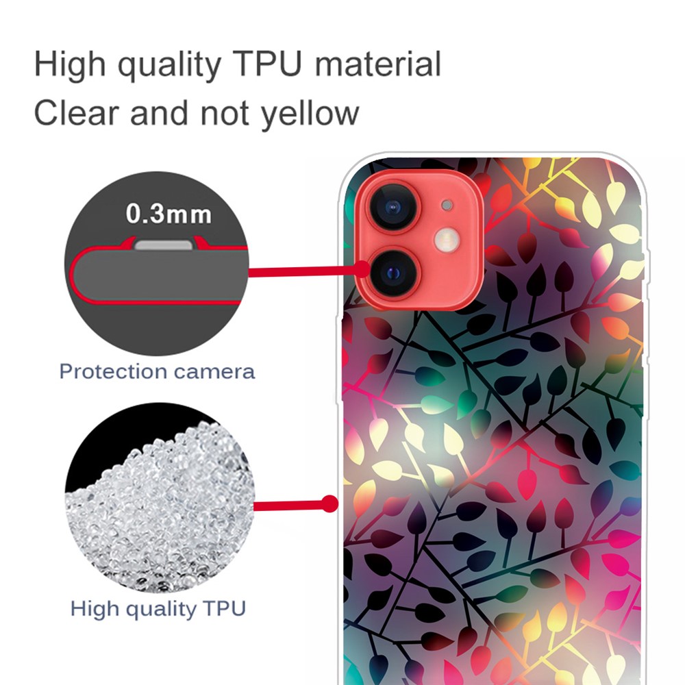 Clear TPU Soft Rubber Pattern Printing Anti-Fall Protection Phone case Cover for iPhone 13 6.1 inch - Treasures Leaves-3