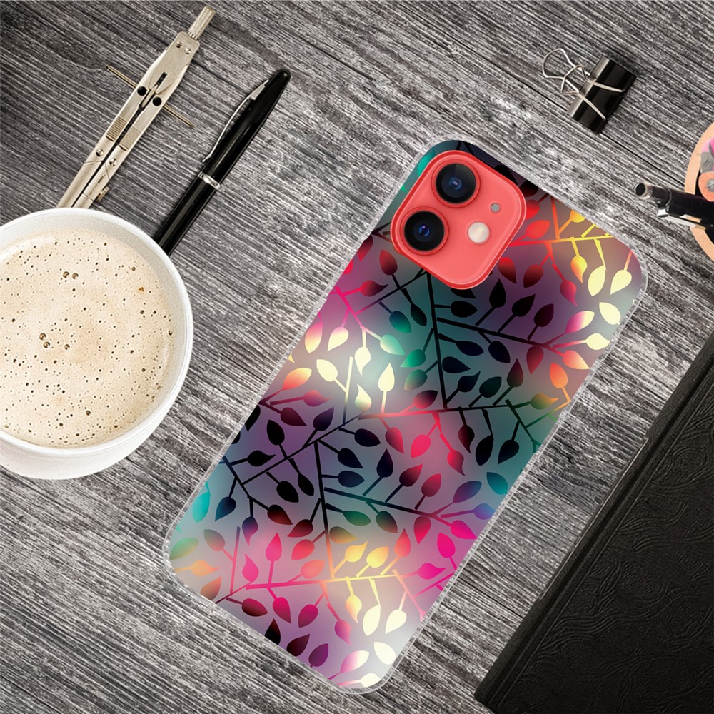 Clear TPU Soft Rubber Pattern Printing Anti-Fall Protection Phone case Cover for iPhone 13 6.1 inch - Treasures Leaves-4