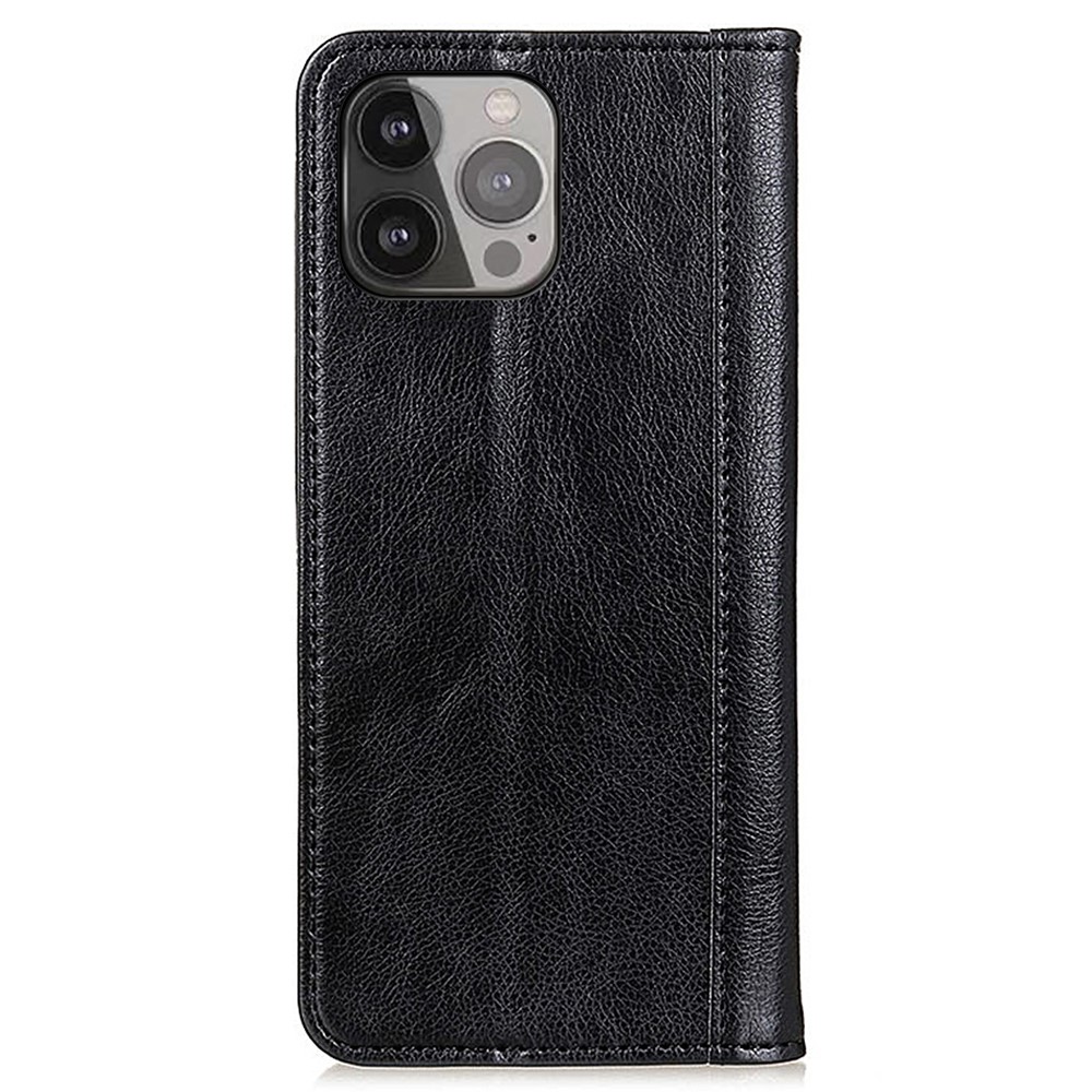 Litchi Texture Magnetic Auto-absorbed Split Leather Wallet Stand Phone Cover Case for iPhone 13 Pro Max 6.7 inch - Black-3