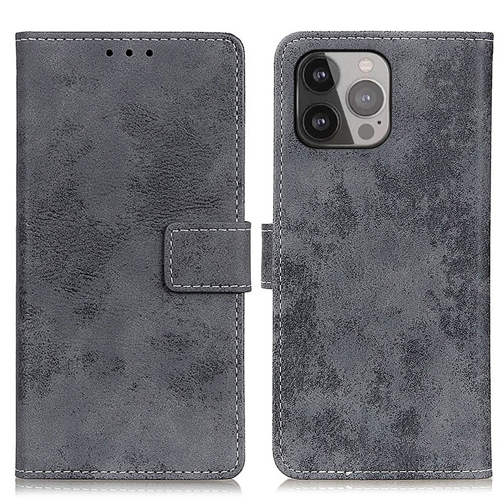 Retro Style PU Leather Stand Wallet Phone Case Shell for iPhone 13 Pro Max 6.7 inch - Grey-1